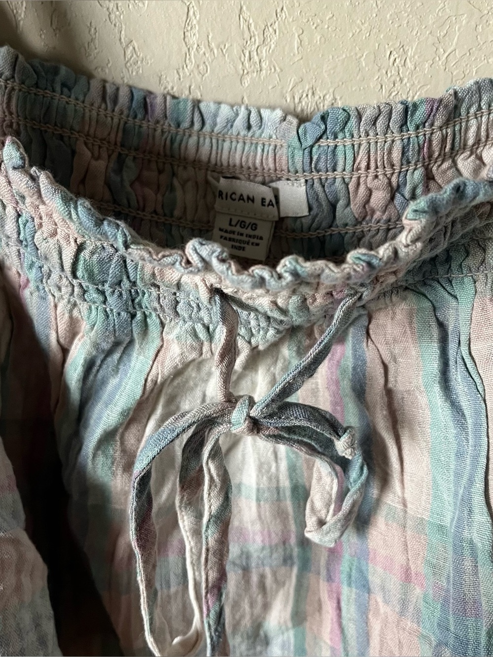 AEO Pastel Plaid Cotton Tank Top Cropped - Picture 2 of 5
